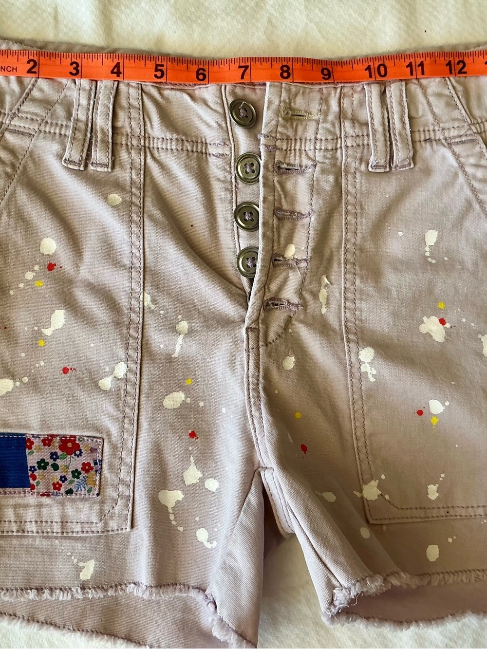 Pilcro Women's High Waist Pink Painted Patchwork Shorts - Picture 3 of 8